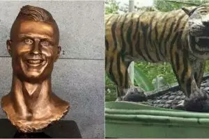 Punya senyum aneh, patung baru CR7 dianggap mirip dengan macan Cisewu
