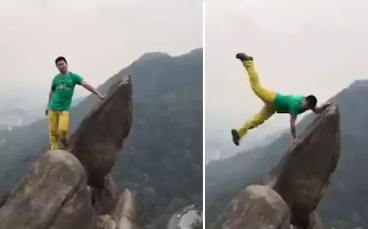 Pamer pose di pinggir tebing, aksi pria ini malah berujung bencana