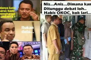 Tak hadiri debat antar cagub DKI, 7 meme ini sindir Anies-Sandi 