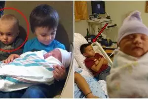 15 Bocah ini ngambek pas adiknya lahir, nggak siap jadi kakak nih?