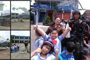 Angin kencang, penerjun TNI AU ini selamat mendarat di halaman sekolah