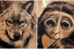 15 Lukisan hewan pakai pena di kanvas kayu ini hasilnya wow banget