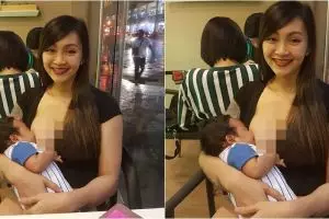 Potret wanita menyusui di tempat umum ini bikin heboh netizen