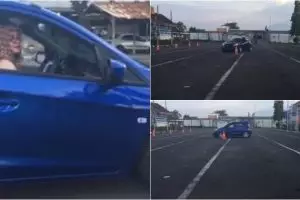 Aksi emak-emak bak pembalap mobil ini bikin tercengang