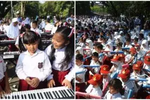 Kerennya ribuan siswa ini main pianika & keyboard peringati Hardiknas