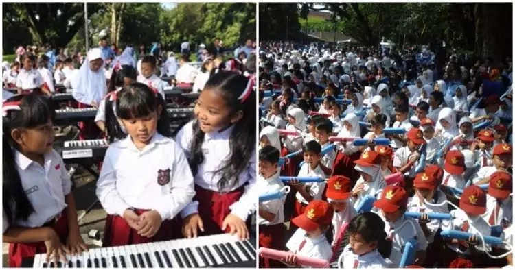 Kerennya ribuan siswa ini main pianika & keyboard peringati Hardiknas