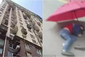 Tiru adegan film kartun, bocah ini terjun dari lantai 10 pakai payung