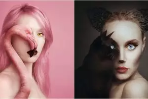 11 Potret gabungan wajah wanita dengan mata hewan ini kreatif parah