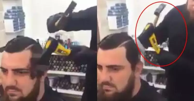 Ekstrem banget, tukang cukur ini potong rambut pelanggan pakai kapak