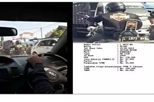 Sudah patahkan spion, polisi ini ternyata kawal motor berpelat palsu