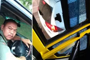 Video aksi koboi diduga anggota TNI pecah kaca bus ini viral