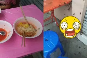 Makan di pinggir jalan, wanita ini ketakutan saat melihat bawah meja