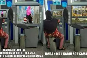 10 Meme ibu yang viral duduk di ATM ini bikin salah fokus, kocak deh! 
