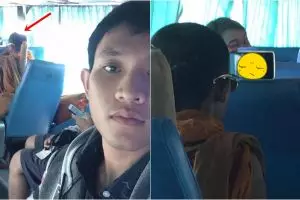 Video yang ditonton pria ini bikin penumpang bus kaget