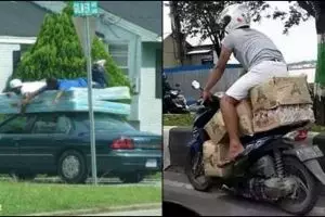 10 Foto kocak orang nekat bawa barang di kendaraan ini bikin mules