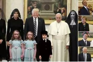 15 Meme mimik muka Paus Francis saat bertemu Donald Trump, kocak