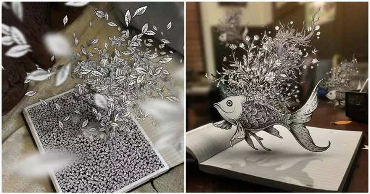 10 Doodle 3D ini magic banget, bisa sampai keluar halaman buku