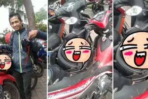 Parkir motor lalu taruh helm di jok, pria ini kaget usai lihat isinya