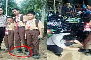 Aksi polisi belikan sepatu baru siswa bersepatu butut ini tuai pujian