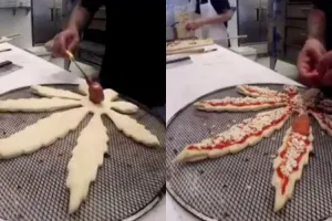 Tak selalu bulat, bentuk pizza ini menyerupai daun ganja