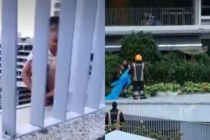 Detik-detik PRT bunuh diri dengan melompat gedung ini viral