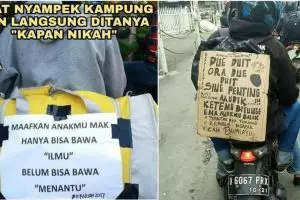 7 Potret pemudik dengan tulisan penyemangat di motornya, unik & lucu
