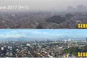 Potret langit Jakarta sebelum dan sesudah lebaran ini memukau banget