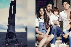 5 Foto bukti Shah Rukh Khan dan keluarganya hobi lakukan headstand