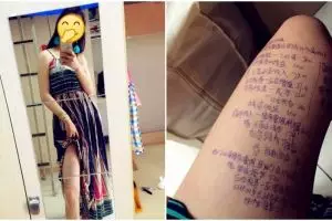 Cewek ini bikin contekan di paha mulusnya, netizen gagal fokus