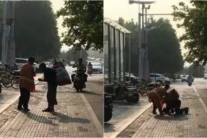Potret haru penyapu jalan berbagi makan dengan pemulung tuna netra
