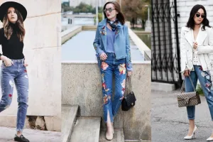 10 Mix & match celana jeans embroidered, tren fashion yang hits banget