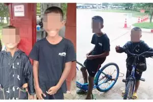 Dua bocah ini 5 jam kayuh sepeda demi menjenguk ayahnya di penjara