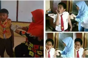 15 Foto ekspresi kocak anak sekolah saat diimunisasi, dijamin ngakak!