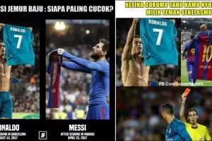 10 Meme 'jemur baju' ala Ronaldo & Messi bikin fans layar kaca ribut
