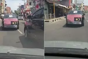Beredar video mobil keliling kota bawa bendera Malaysia terbalik