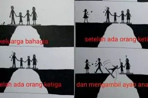 Ilustrasi menyentuh keluarga sebelum dan sesudah adanya orang ketiga