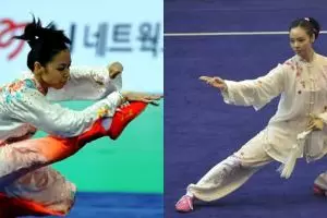 7 Foto aksi garang si cantik Lindswell Kwok saat bermain wushu