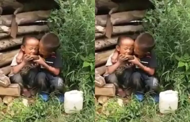 Video dua bocah berbagi makanan ini bikin terenyuh, kasihan banget