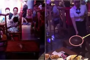 Hewan tiba-tiba jatuh dari atap ini bikin pengunjung restoran jijik