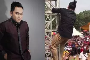 5 Gaya totalitas Nassar hibur penggemar, sampai panjat tiang panggung