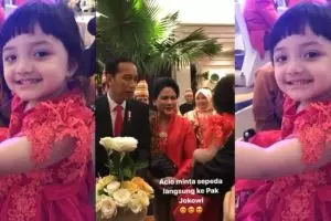 Gaya lucu Arsy putri Anang Hermansyah saat minta sepeda ke Jokowi
