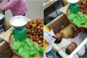 Mengharukan, pedagang rambutan ini jualan sambil bawa 2 anaknya