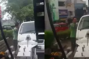 Tak terima mobilnya diderek, pria ini buat ulah yang bikin tepuk jidat