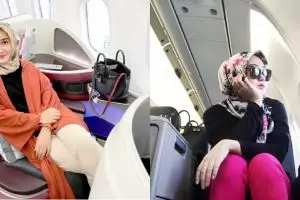 10 In-Flight outfit ala Dian Pelangi, cocok buat para hijab traveler