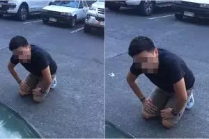 Diselingkuhi, wanita ini hukum kekasihnya berlutut di depan mal