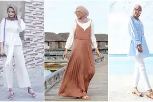 8 Ide outfit hijaber untuk ke pantai yang nyaman & simpel, cobain yuk