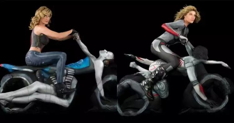 5 Seni lukis tubuh ini bikin manusia mirip sepeda motor