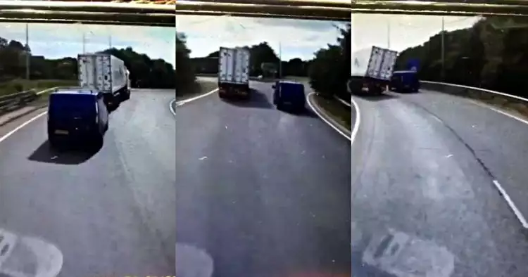 Dashcam rekam mobil malang yang tertimpa truk kontainer di jalan raya