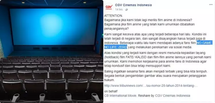 CGV Cinemas kecewa penonton Indonesia  sebar rekaman film ke medsos