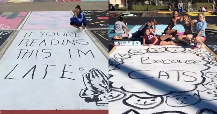 10 Lukisan siswa SMA ini pakai lahan parkir sebagai kanvas, kreatif